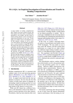 MultiQA: An Empirical Investigation of Generalization and Transfer in
  Reading Comprehension