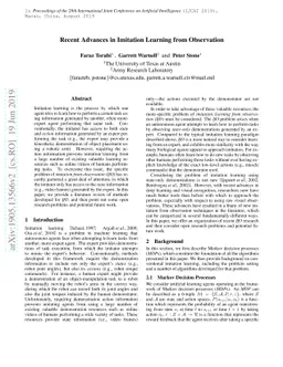 Recent Advances in Imitation Learning from Observation