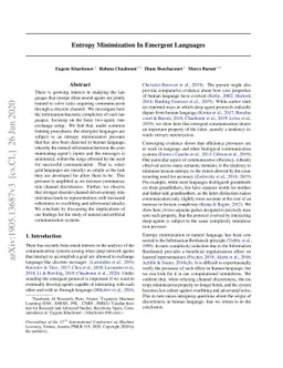 Entropy Minimization In Emergent Languages