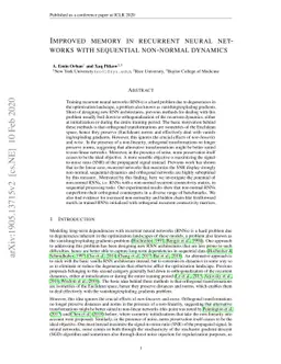 Improved memory in recurrent neural networks with sequential non-normal
  dynamics