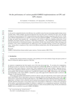 On the performance of various parallel GMRES implementations on CPU and
  GPU clusters