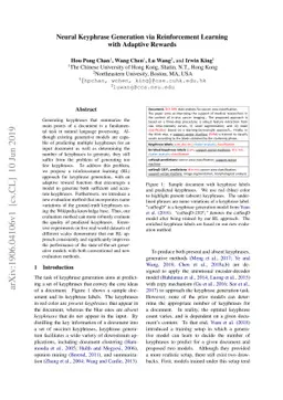 Neural Keyphrase Generation via Reinforcement Learning with Adaptive
  Rewards