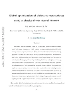 Global optimization of dielectric metasurfaces using a physics-driven
  neural network
