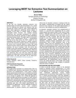 Leveraging BERT for Extractive Text Summarization on Lectures