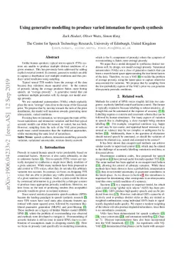 Using generative modelling to produce varied intonation for speech
  synthesis