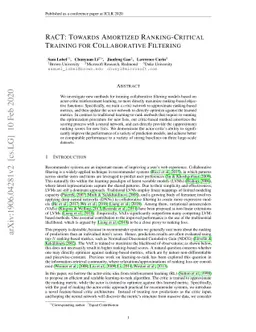 Towards Amortized Ranking-Critical Training for Collaborative Filtering