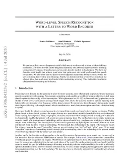 Word-level Speech Recognition with a Letter to Word Encoder