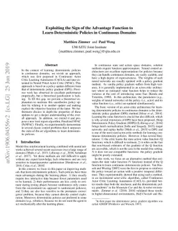 Exploiting the Sign of the Advantage Function to Learn Deterministic
  Policies in Continuous Domains
