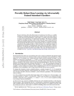 Provably Robust Deep Learning via Adversarially Trained Smoothed
  Classifiers