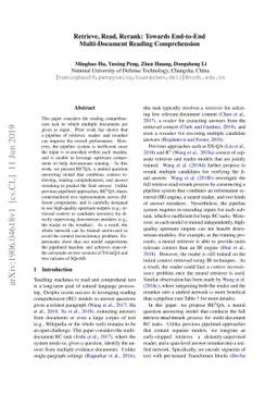 Retrieve, Read, Rerank: Towards End-to-End Multi-Document Reading
  Comprehension