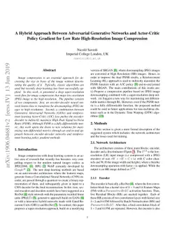 A Hybrid Approach Between Adversarial Generative Networks and
  Actor-Critic Policy Gradient for Low Rate High-Resolution Image Compression