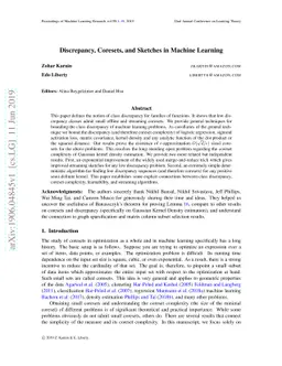 Discrepancy, Coresets, and Sketches in Machine Learning