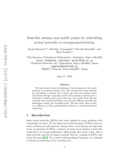 Semi-flat minima and saddle points by embedding neural networks to
  overparameterization