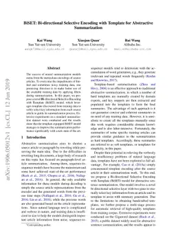 BiSET: Bi-directional Selective Encoding with Template for Abstractive
  Summarization