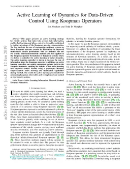 Active Learning of Dynamics for Data-Driven Control Using Koopman
  Operators
