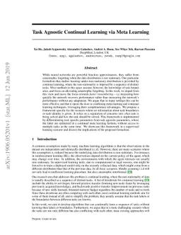 Task Agnostic Continual Learning via Meta Learning