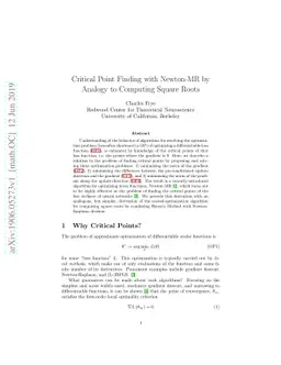 Critical Point Finding with Newton-MR by Analogy to Computing Square
  Roots