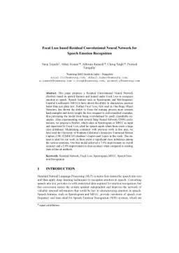 Focal Loss based Residual Convolutional Neural Network for Speech Emotion Recognition