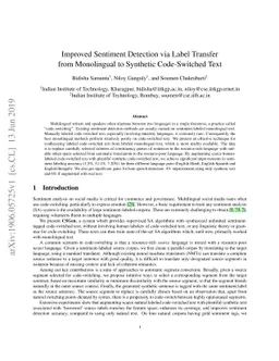 Improved Sentiment Detection via Label Transfer from Monolingual to
  Synthetic Code-Switched Text