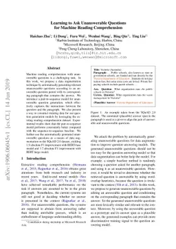 Learning to Ask Unanswerable Questions for Machine Reading Comprehension