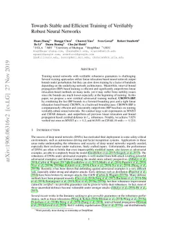 Towards Stable and Efficient Training of Verifiably Robust Neural
  Networks