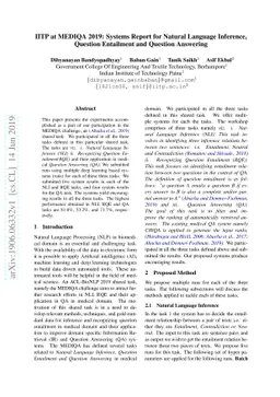 IITP at MEDIQA 2019: Systems Report for Natural Language Inference,
  Question Entailment and Question Answering
