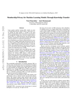 Membership Privacy for Machine Learning Models Through Knowledge
  Transfer