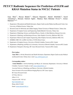 PET/CT Radiomic Sequencer for Prediction of EGFR and KRAS Mutation
  Status in NSCLC Patients