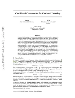 Conditional Computation for Continual Learning