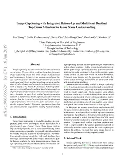 Image Captioning with Integrated Bottom-Up and Multi-level Residual
  Top-Down Attention for Game Scene Understanding