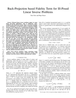 Back-Projection based Fidelity Term for Ill-Posed Linear Inverse
  Problems