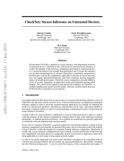CheckNet: Secure Inference on Untrusted Devices