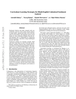 Curriculum Learning Strategies for Hindi-English Codemixed Sentiment
  Analysis