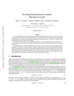 Inverting Deep Generative models, One layer at a time