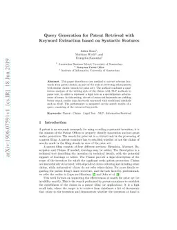 Query Generation for Patent Retrieval with Keyword Extraction based on
  Syntactic Features