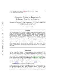 Improving Sentiment Analysis with Multi-task Learning of Negation