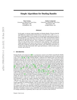 Simple Algorithms for Dueling Bandits