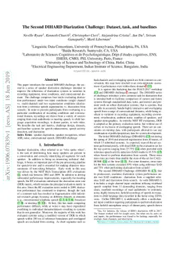 The Second DIHARD Diarization Challenge: Dataset, task, and baselines