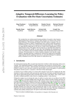 Adaptive Temporal-Difference Learning for Policy Evaluation with
  Per-State Uncertainty Estimates