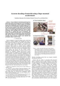 Accurate decoding of materials using a finger mounted accelerometer