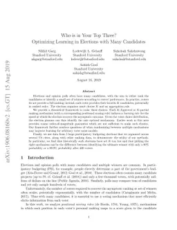 Who is in Your Top Three? Optimizing Learning in Elections with Many
  Candidates