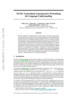 XLNet: Generalized Autoregressive Pretraining for Language Understanding