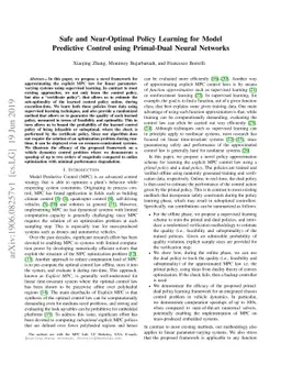 Safe and Near-Optimal Policy Learning for Model Predictive Control using
  Primal-Dual Neural Networks
