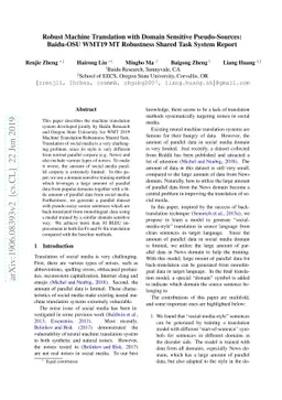 Robust Machine Translation with Domain Sensitive Pseudo-Sources:
  Baidu-OSU WMT19 MT Robustness Shared Task System Report