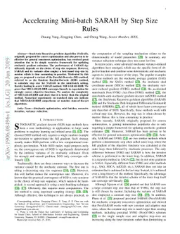 Accelerating Mini-batch SARAH by Step Size Rules