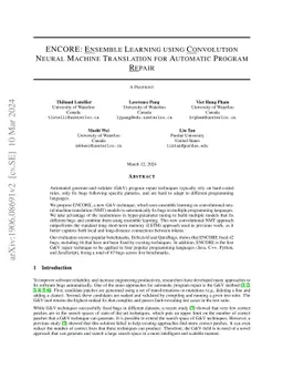 ENCORE: Ensemble Learning using Convolution Neural Machine Translation
  for Automatic Program Repair