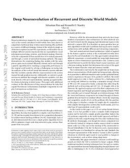 Deep Neuroevolution of Recurrent and Discrete World Models