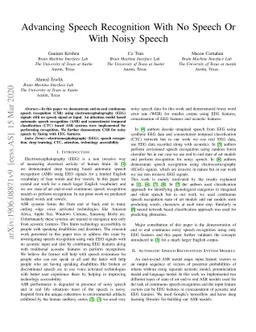Advancing Speech Recognition With No Speech Or With Noisy Speech