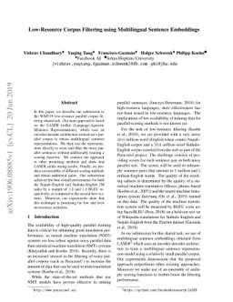 Low-Resource Corpus Filtering using Multilingual Sentence Embeddings