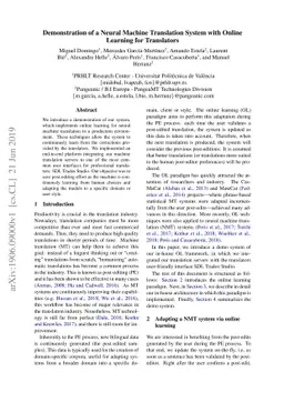 Demonstration of a Neural Machine Translation System with Online
  Learning for Translators